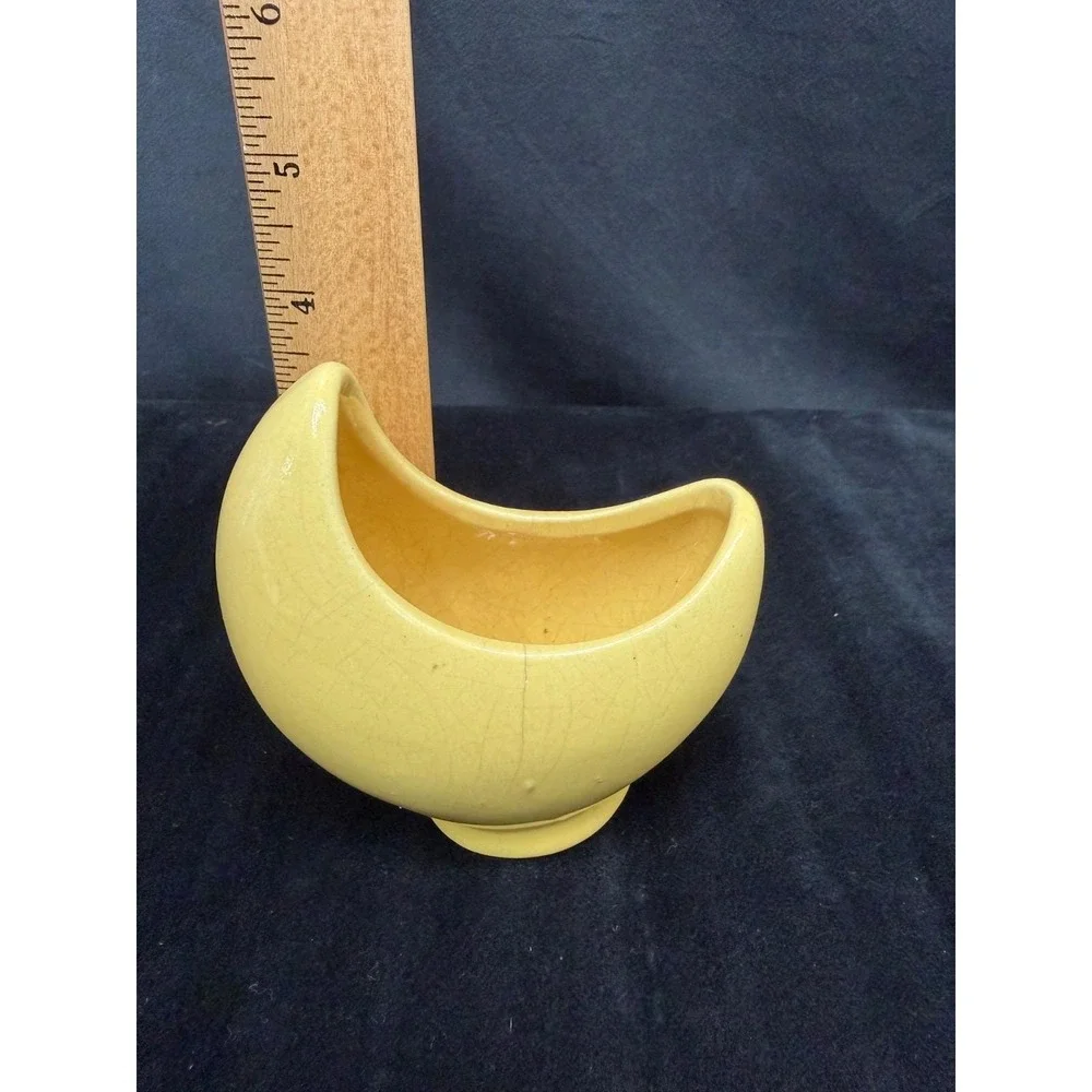 Vintage Crescent Moon Mini Planter Yellow Crackled Paint Celestial Boho Cottage